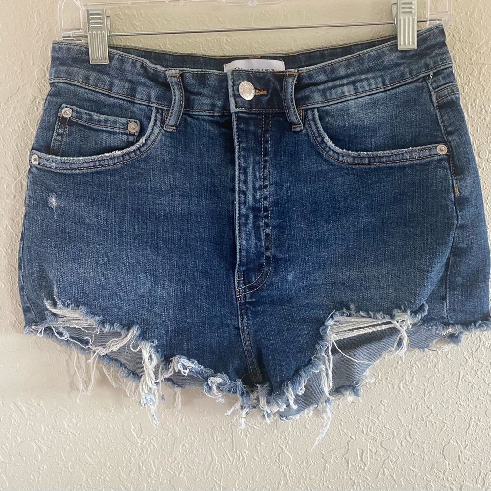 Zara High-rise Denim Shorts Navy Blue